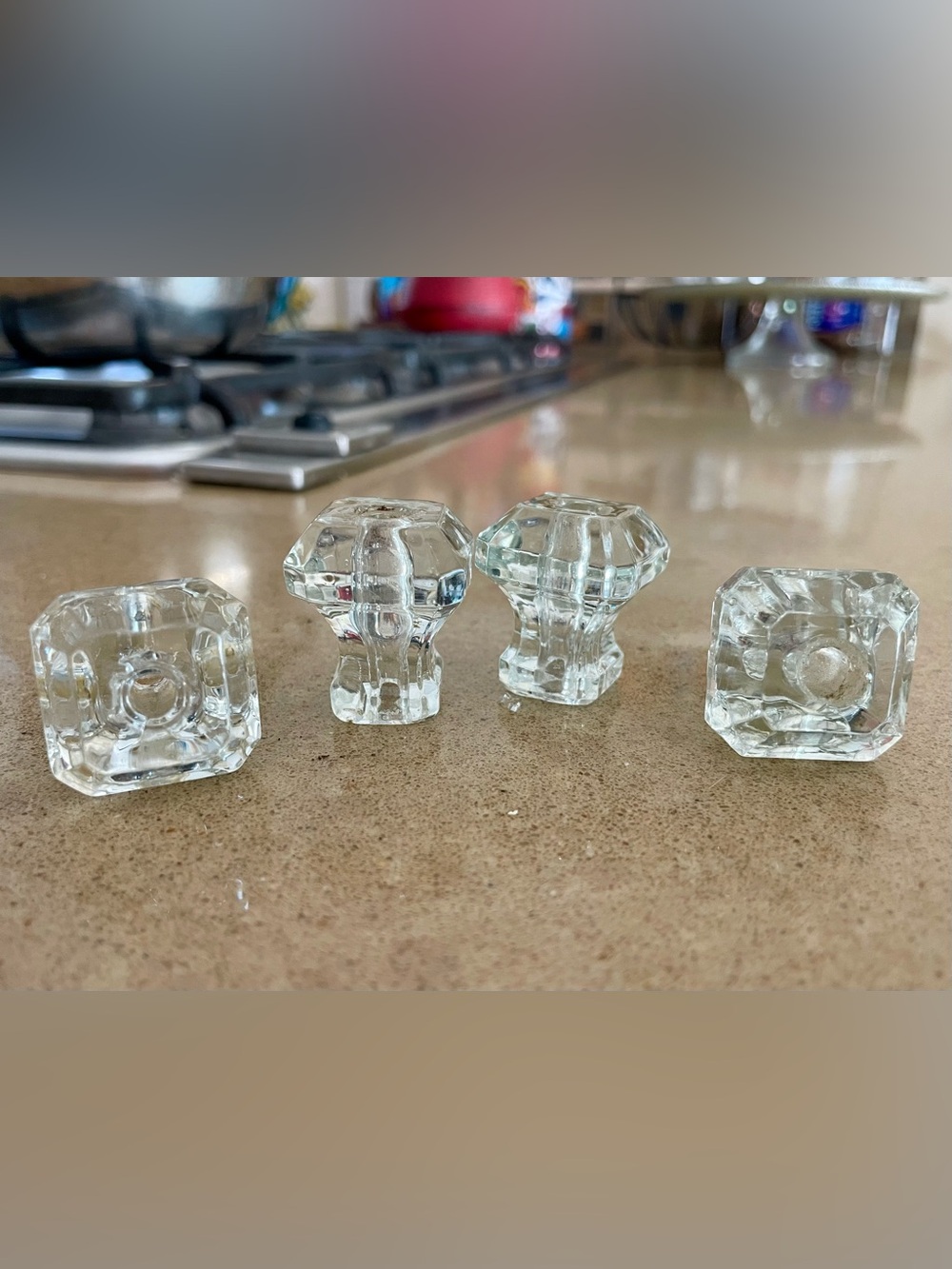 4 Small Vintage Glass Drawer Pulls Handles